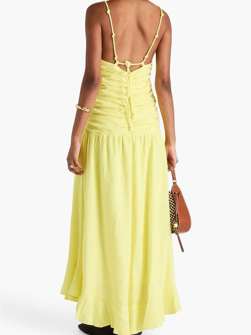 NWT Farm Rio Linen Blend Lemon Yellow Maxi Dress size XS - Picture 3 of 8